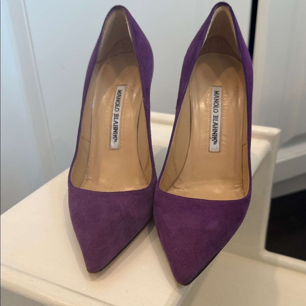Manolo Blahnik Violet Suede Pointed Toe Pumps